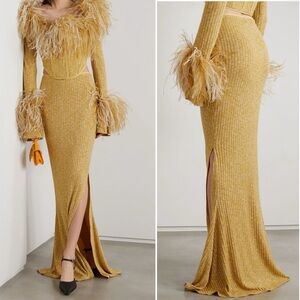 NWT 16Arlington Nasu Leather-trimmed Ribbed-knit Maxi Skirt Pastel yellow $580